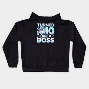 10Th Birthday Shark Boy 10 Years Like A Boss Shark Kids Hoodie